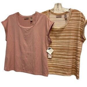 Bundle Of 2 Seamless Cap Sleeve Cami Crop Tops L NWT Rose And Tan Rayon/Spandex